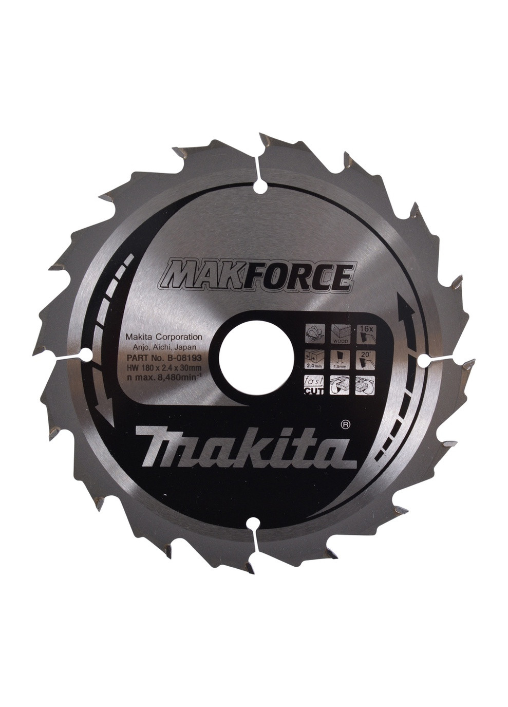 Пильный диск MAKForce B-08193 (180x30 мм, 16 зубьев) по дереву (6537) Makita (295036896)