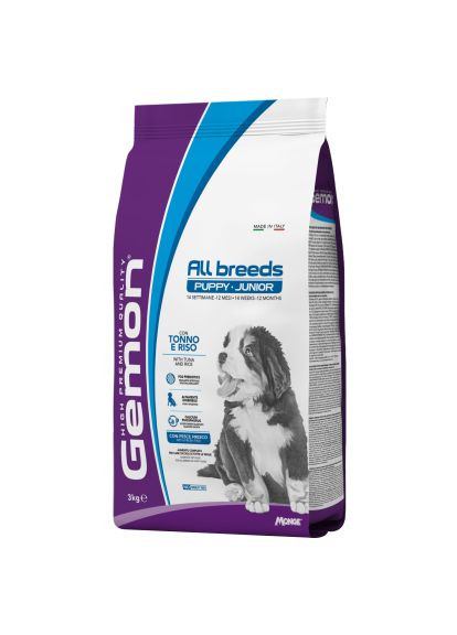 Сухий корм для собак Dog All breeds Puppy & Junior тунець з рисом 3 кг (8009470386005) Gemon Dog All breeds Puppy Junior тунець з рисом 3 кг (369879794)