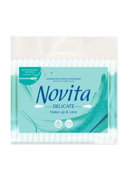 Ватні палички Delicate в поліетиленовому пакеті 200 шт. (4823071615913) Novita Delicate в поліетиленовому пакеті 200 шт. (389545374)