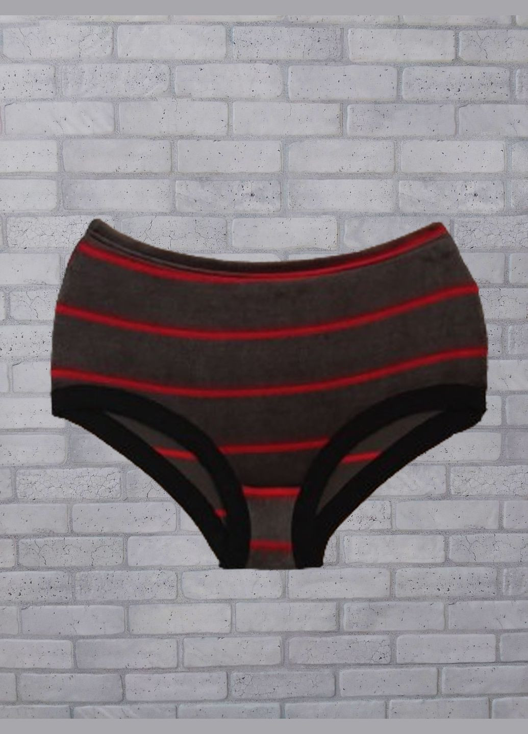 Теплые трусы женские с высокой посадкой серые в полоску, стрейч мех No Brand (322295251)