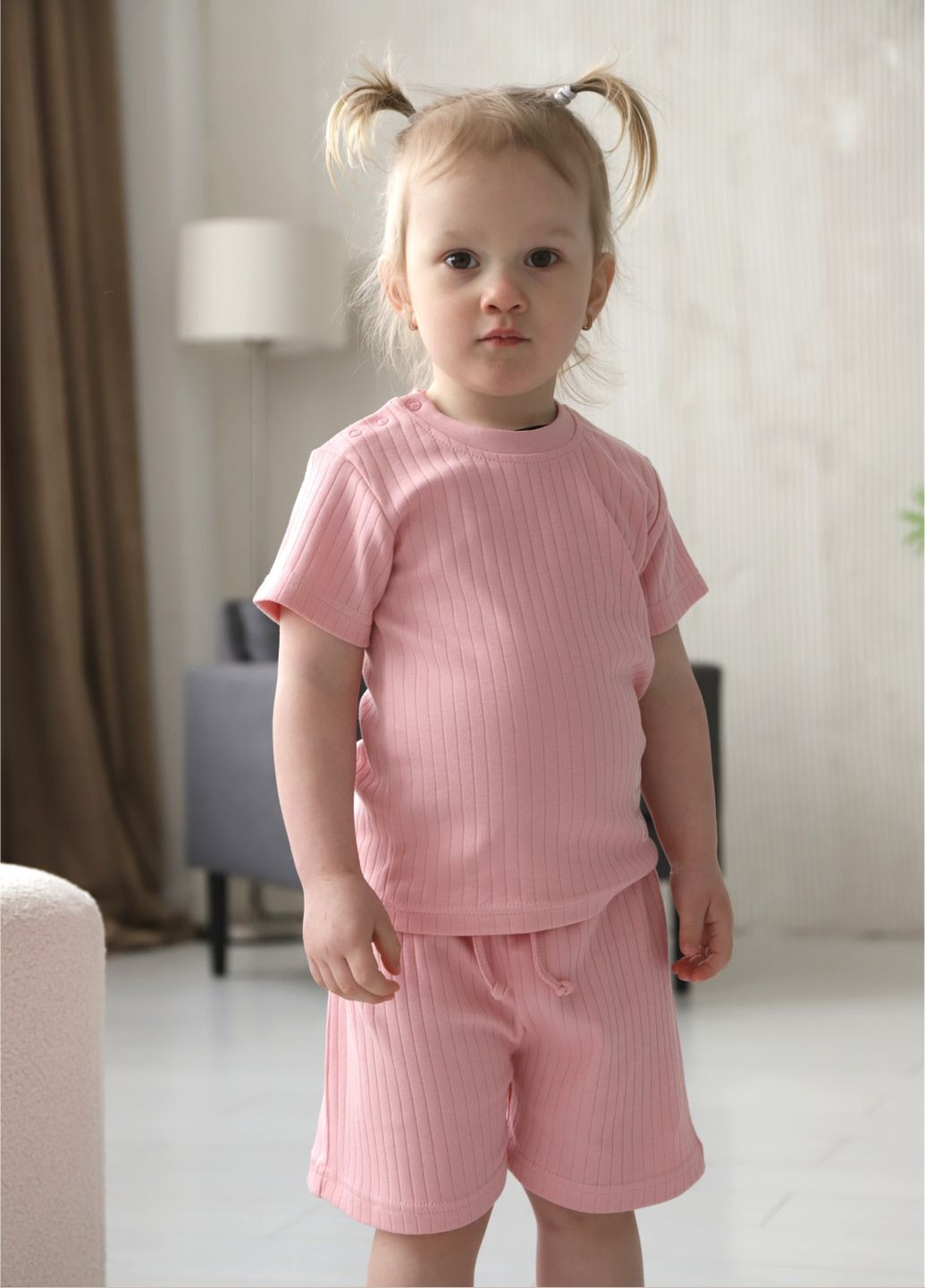Рожевий літній дитячий костюм для дівчинки ks-25-11 GABBI
