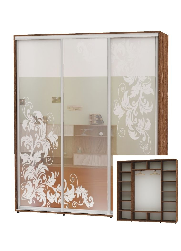 Шкаф-купе трехдверный 180*45*240 Дуб винтаж Зеркало с пескоструйным рисунком ШК-05 Алекса (360479415)