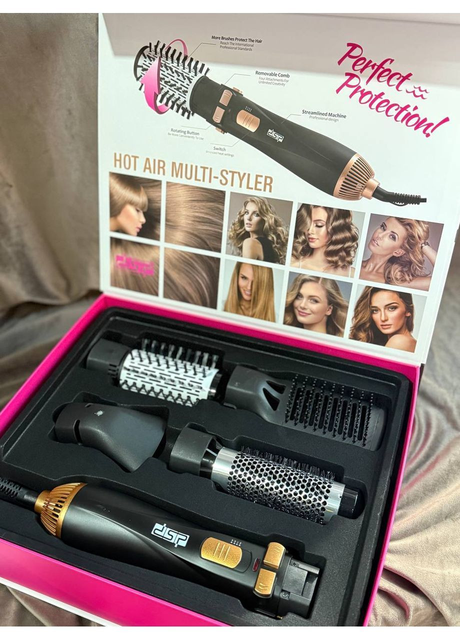 Фен-щітка для волосся 50001 з обертовою насадкою 4в1 1200 Вт Чорний DSP (362347127)