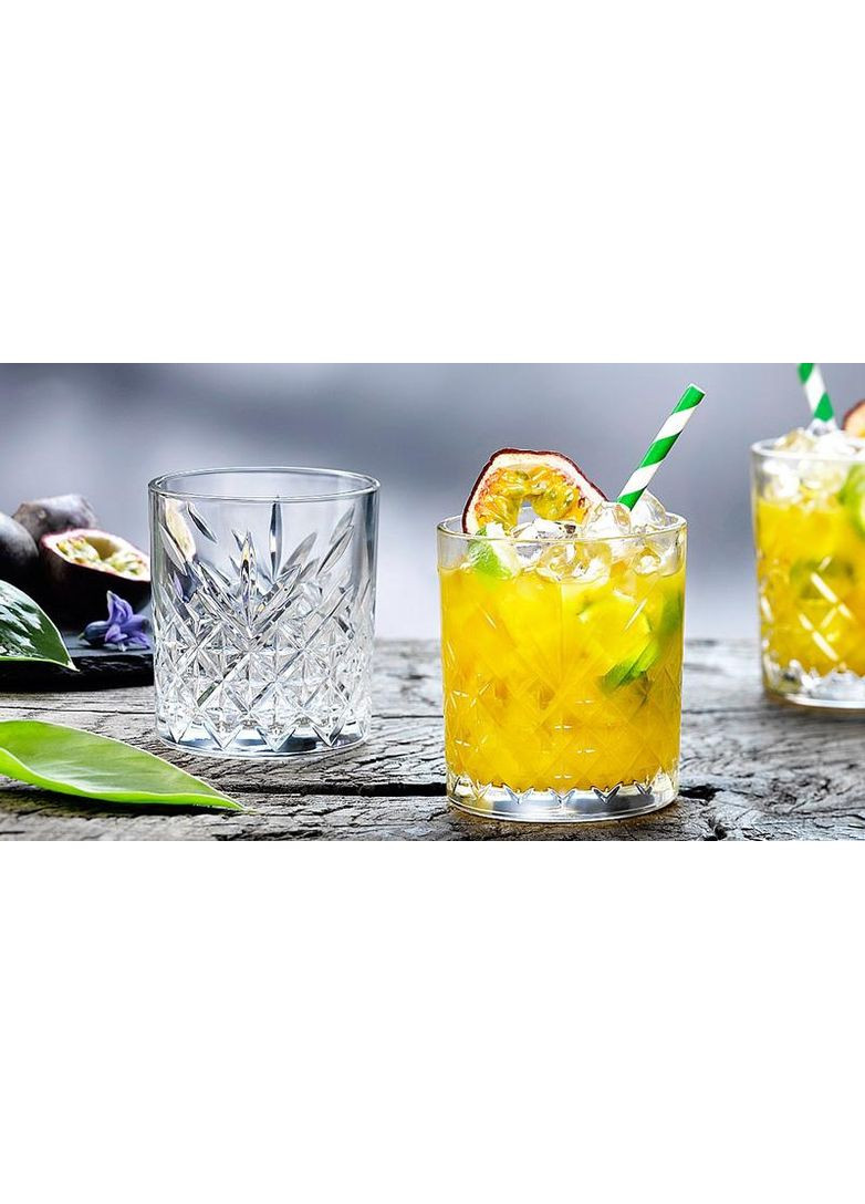 Набор 4 низких стакана 205мл прозрачные для воды и соков стеклянные с имитацией гравировки Pasabahce (368988872)