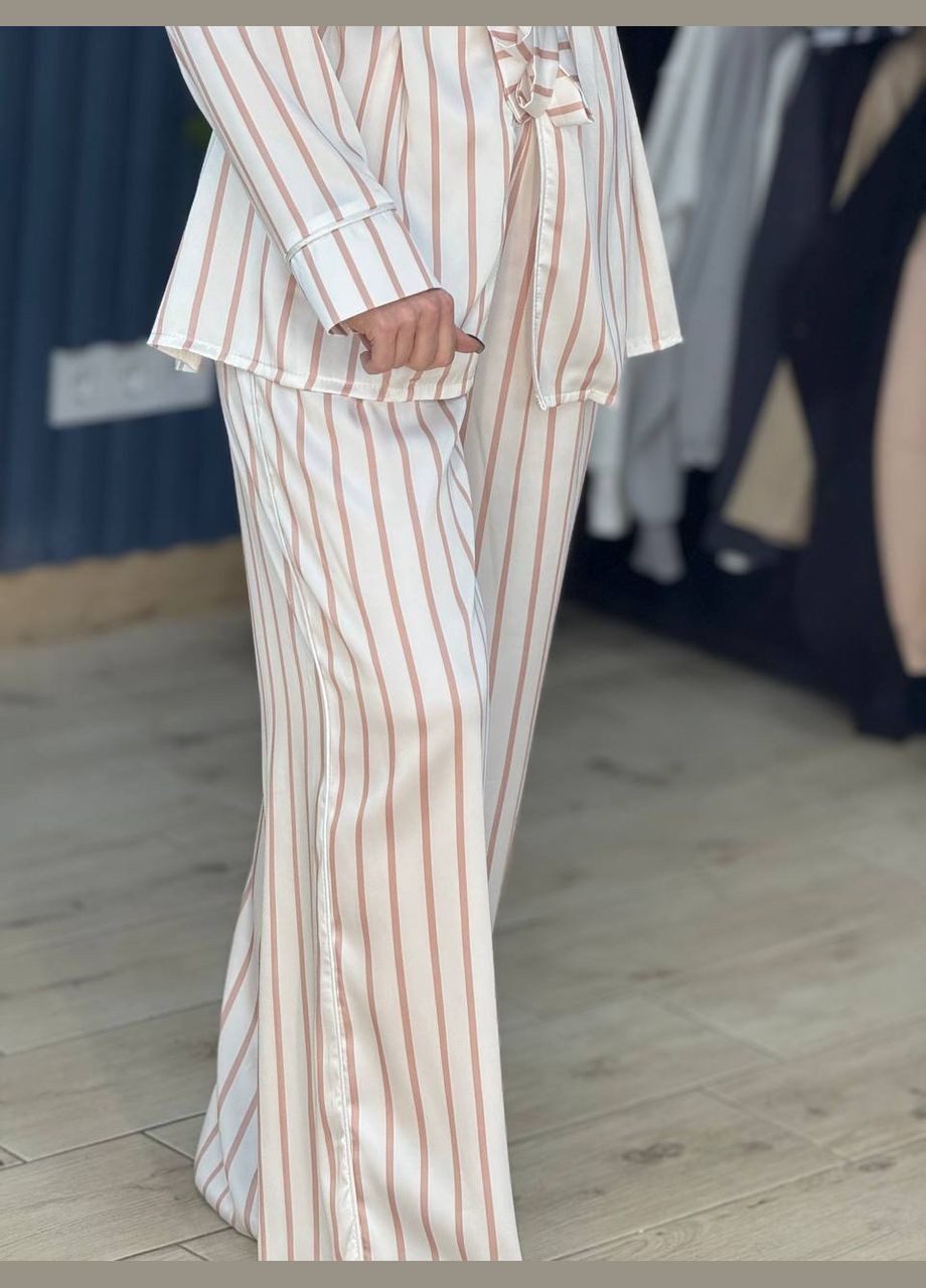 Бежева всесезон жіноча шовкова піжама в стилі victoria's secret сорочка + брюки Adelante