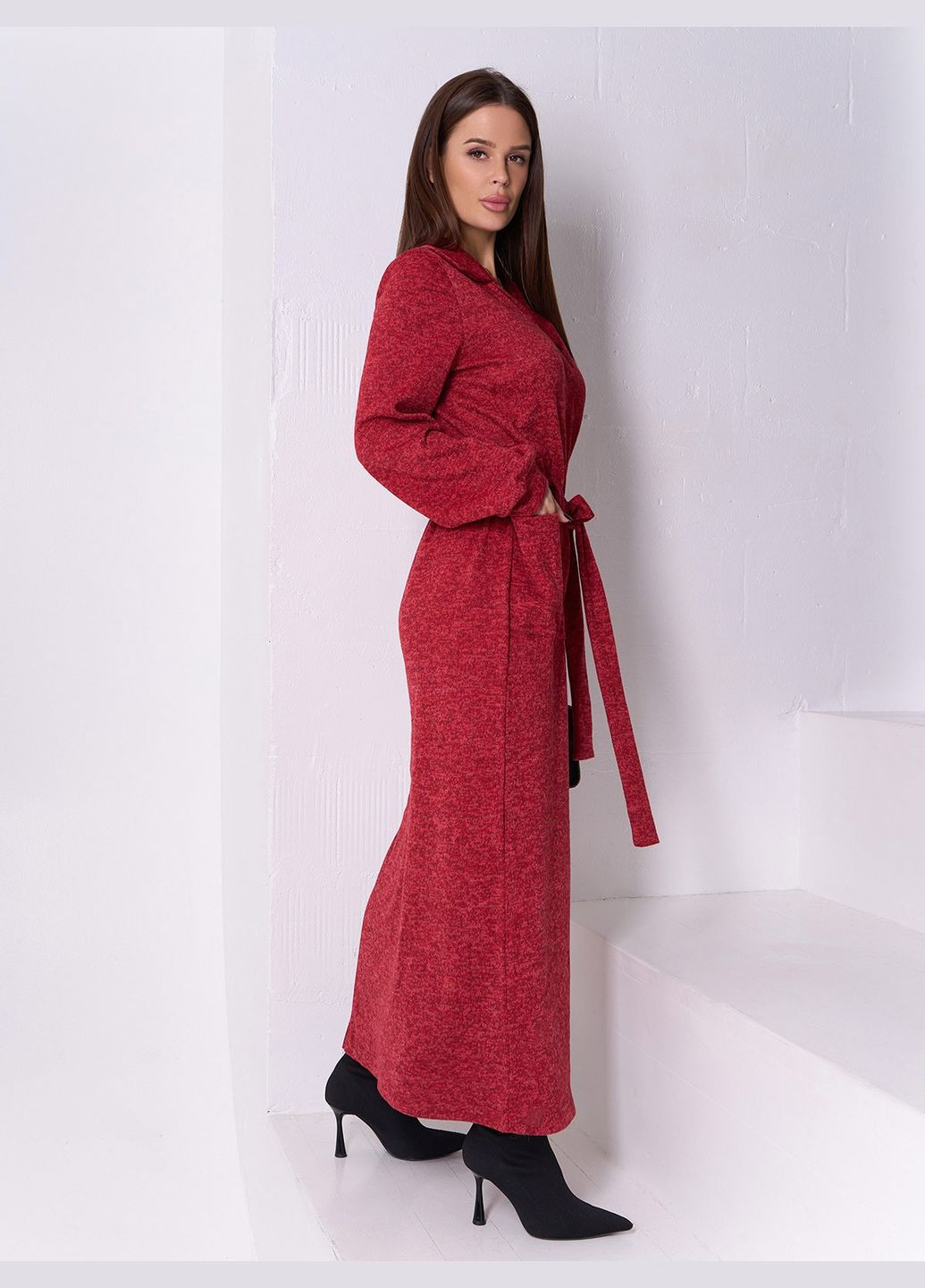 Красное повседневный, кэжуал красное ангоровое платье с карманами No Brand