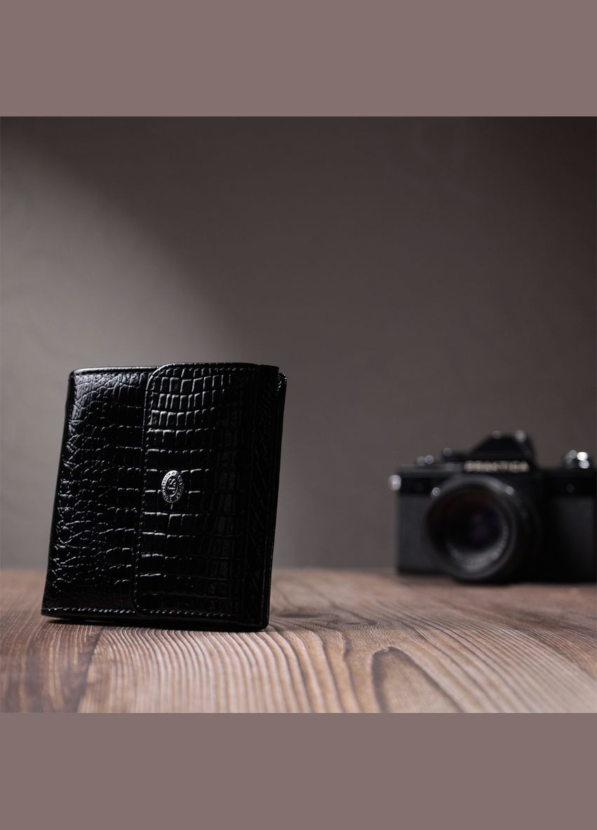 Женский кожаный кошелек с тиснением и магнитной застежкой черный (sku_22706) No Brand (328218924)