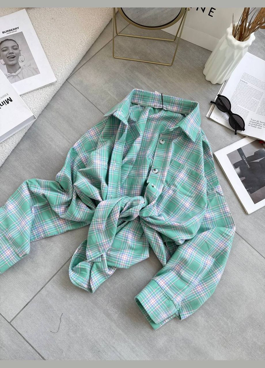 Зеленая повседневный, кэжуал рубашка в клетку No Brand с длинным рукавом