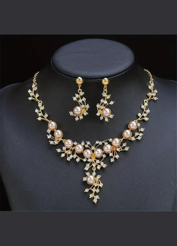 Жіночі сережки гвоздики у вигляді листка зі штучними перлами 4.8 см золотисті Liresmina Jewelry (300150943)