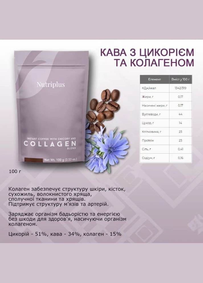 Кава з цикорієм та колагеном Nutriplus Nutricoffee 100 г Farmasi (293815230)