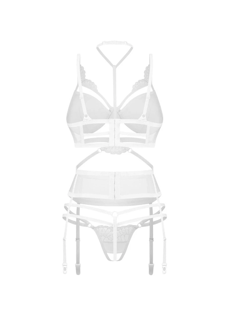 Комбінований демісезонний комплект obsessive premisis white 3-pcs crotchless set l/xl No Brand