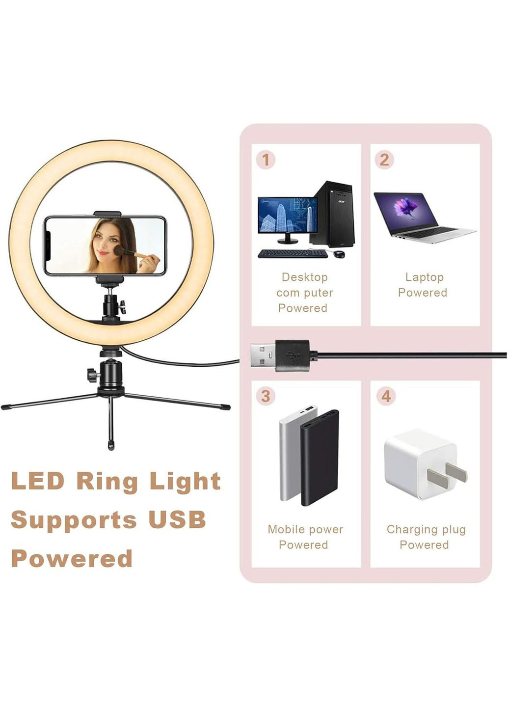Кольцевая лампа со штативом и держателем телефона, светодиодный LED светильник для макияжа, трансляций, видео No Brand (353746159)