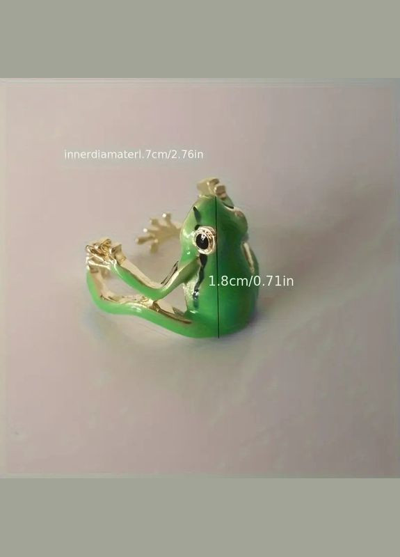 Жіноча каблучка милої синьо-зеленої жабки з смужками на спинці регульований розмір золотисте Fashion Jewelry (315322987)