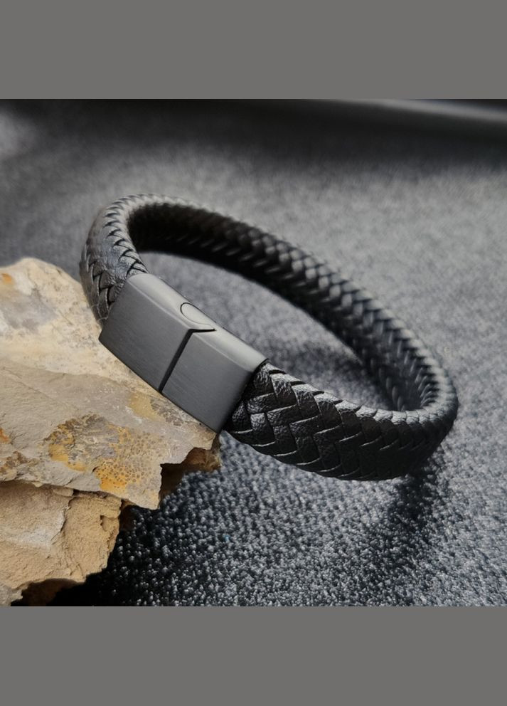 Мужские браслеты из натуральных камней и кожи черный тигровый глаз (комплект) No Brand (328251199)