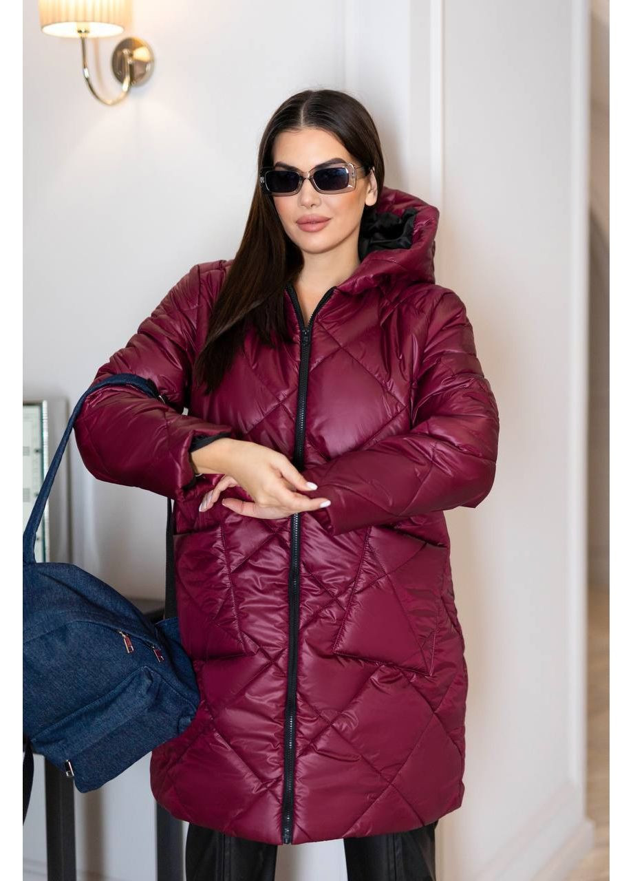 Бордова зимня жіноча подовжена зимова куртка з блиском — заміри в описі куртка-пальто GD/GL Модний простір