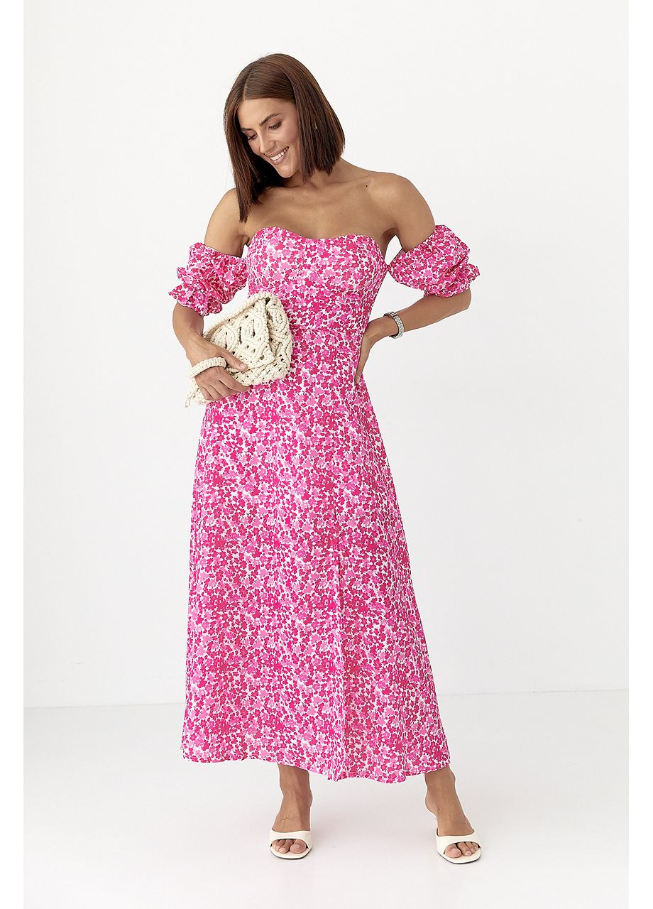 Рожева відвертий сукня-бюстьє з квітковим принтом - рожевий колір Lurex