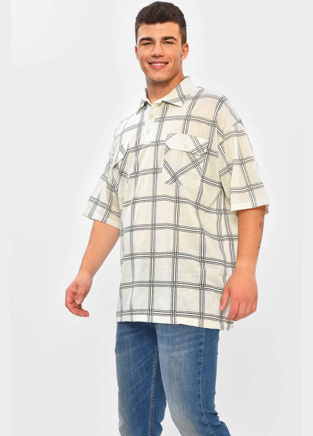 Молочна футболка чоловіча батальна молочного кольору Let's Shop