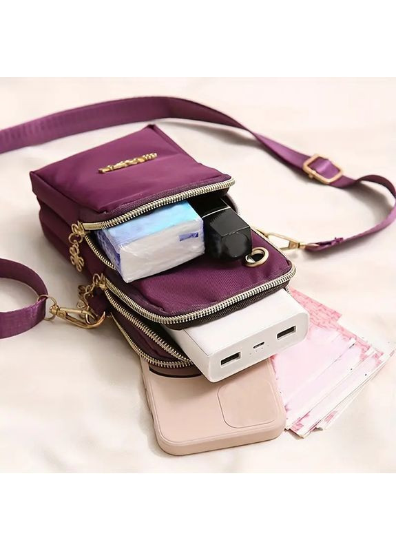 Сумочка крос боді на шлейці фіолетова No Brand на блискавці (362441033)