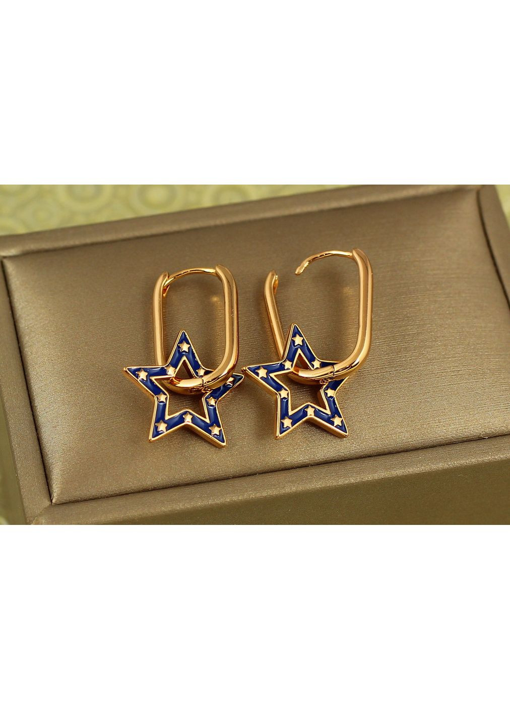 Серьги подвески Голубые звездочки 2,7 см золотистые Xuping Jewelry (372582323)