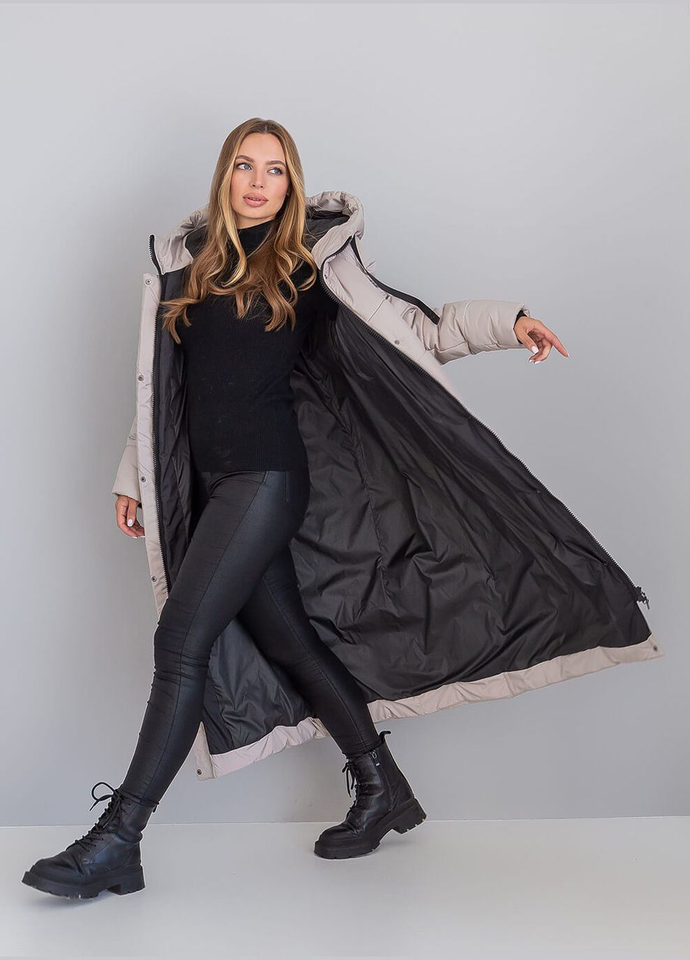 Бежевая зимняя зимня куртка-пальто сандра MioRichi