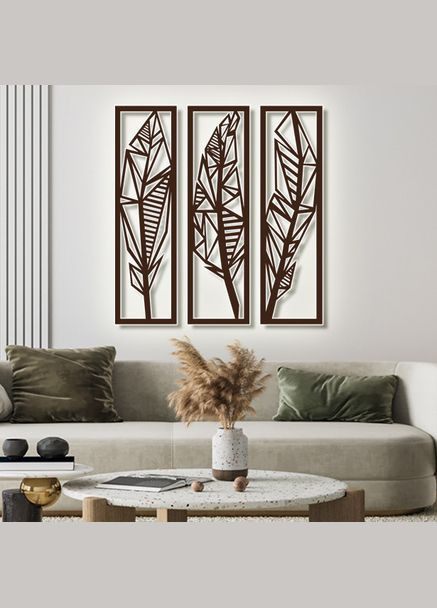 Панно 3D декоративное с объемом 15 мм для стен, Тропические листья коричневое Декоинт (278286759)