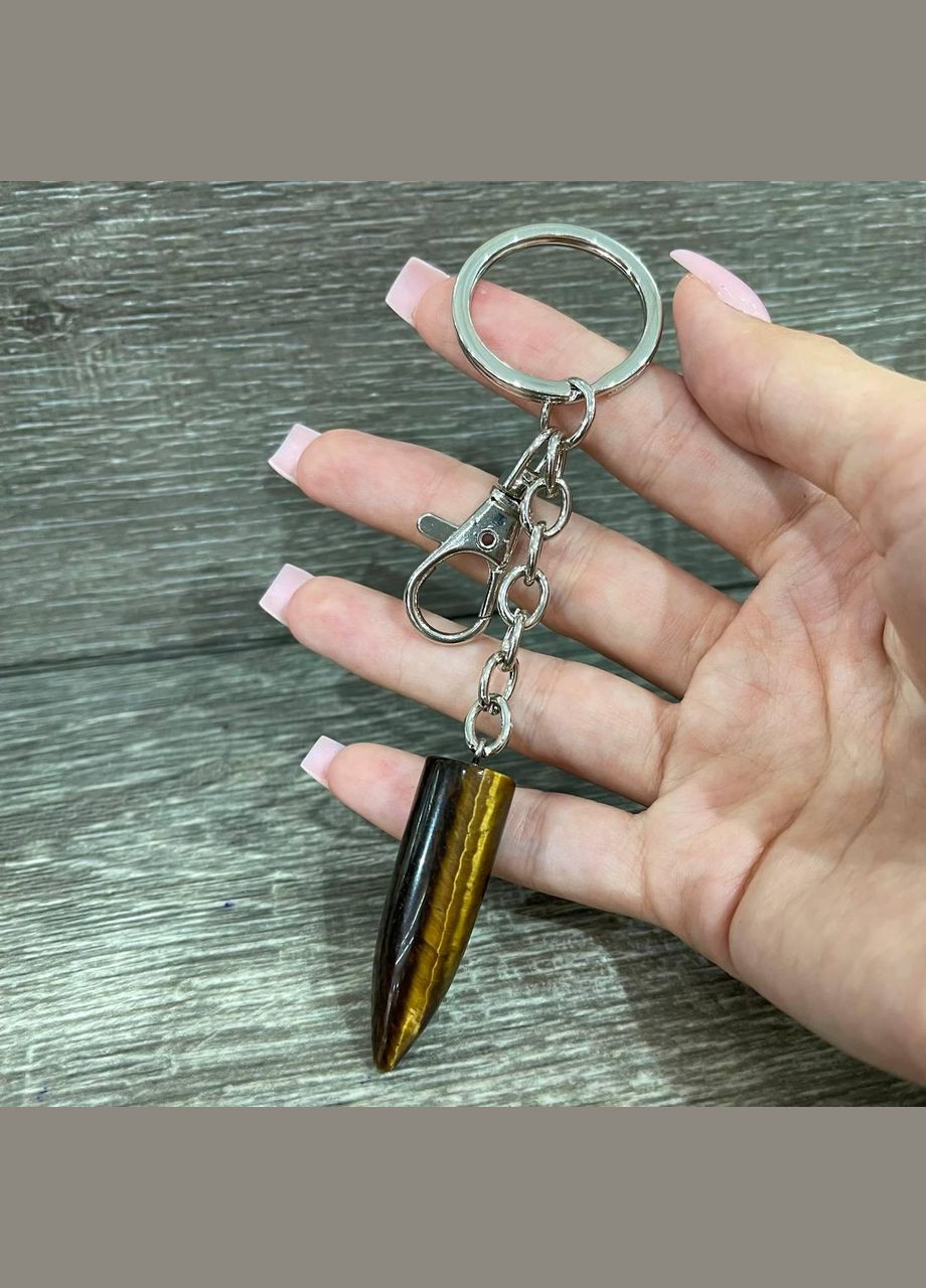 Кулон з натуральним каменем Тигрове око у формі кулі на брелоку в подарунковій коробочці АТМ (331291897)