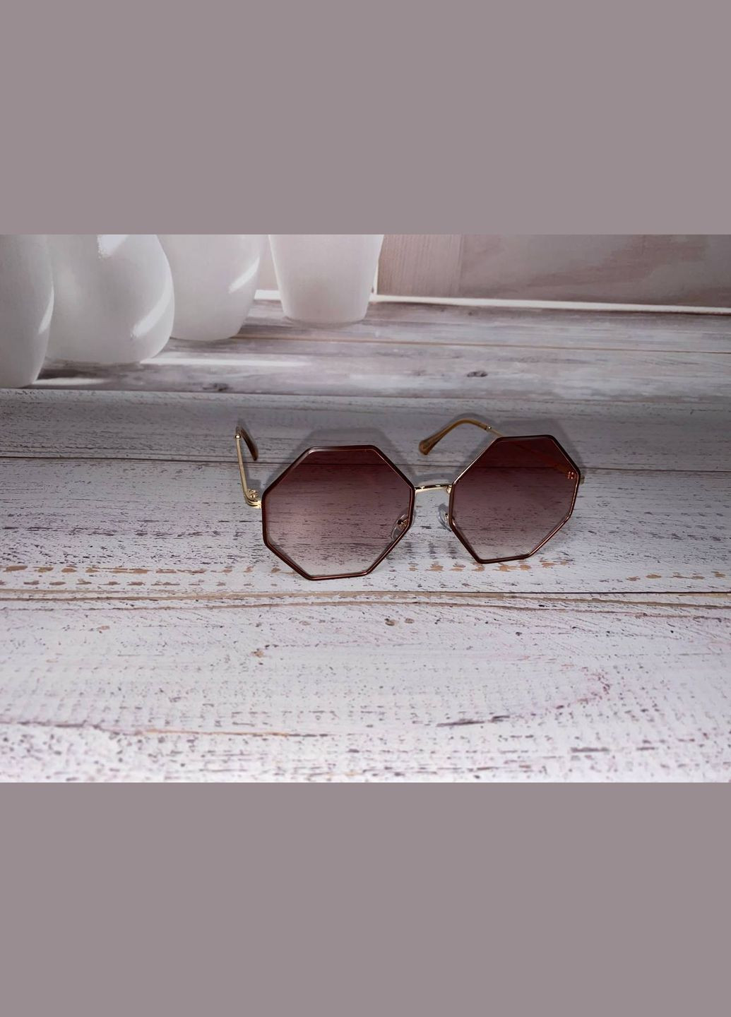 Окуляри жіночі сонцезахисні фігурні восьмикутні світло-коричневі LIGHT (315889506)