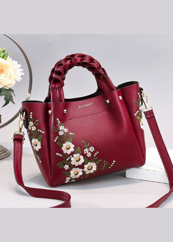 Жіноча сумка через плече з квітами вишивка Червоний No Brand (298997607)