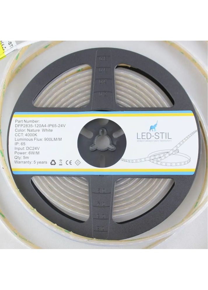 LED стрічка 4000K, 6W, 2835, 120шт, IP65, 24V, 900LM. Led-Stil (371777576)