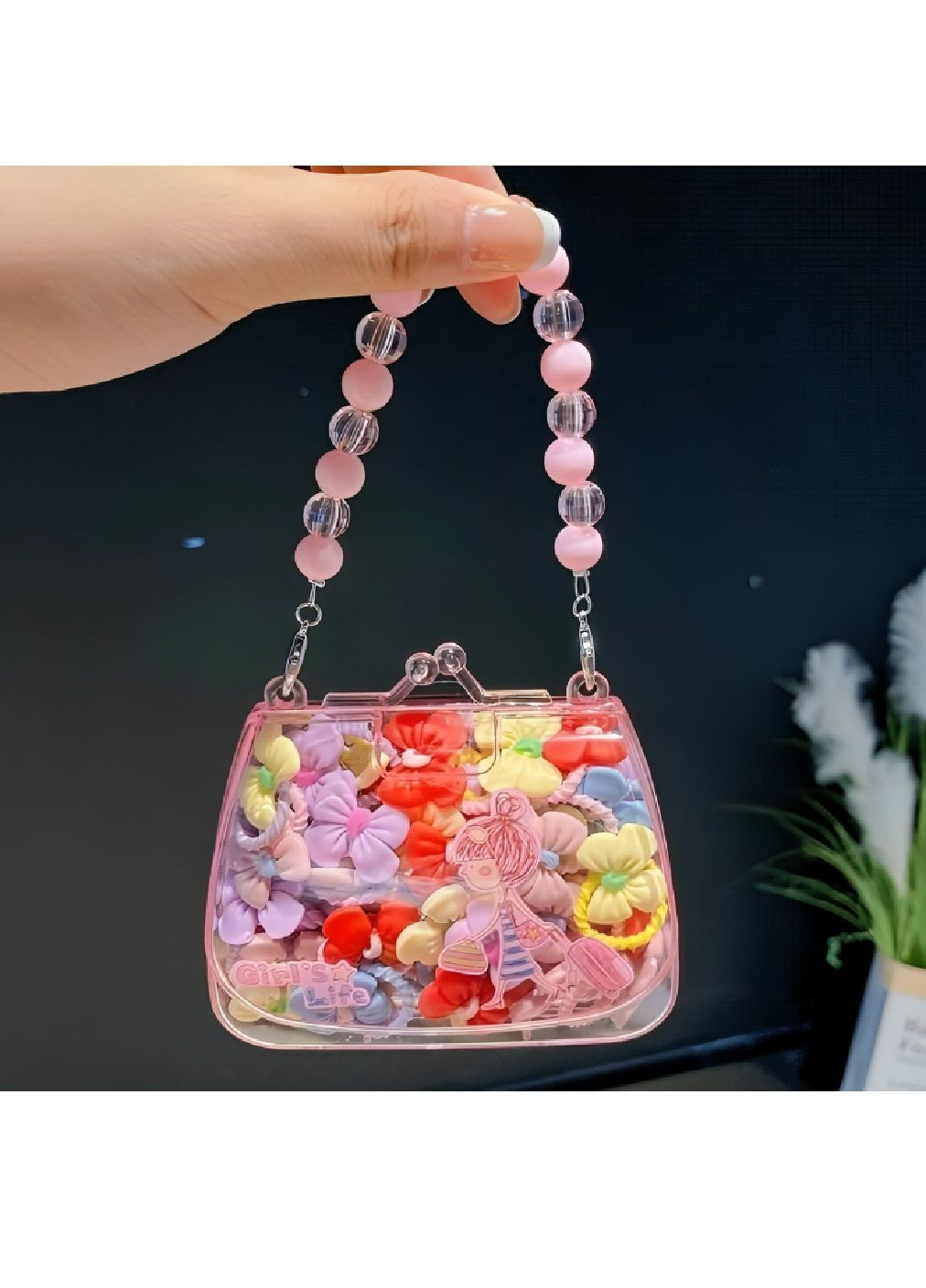 Набір комплект дитяча пластикова сумочка органайзер з 20 гумками знімною ручкою бантиками 10x10 см (479259-Prob) Unbranded (316551854)