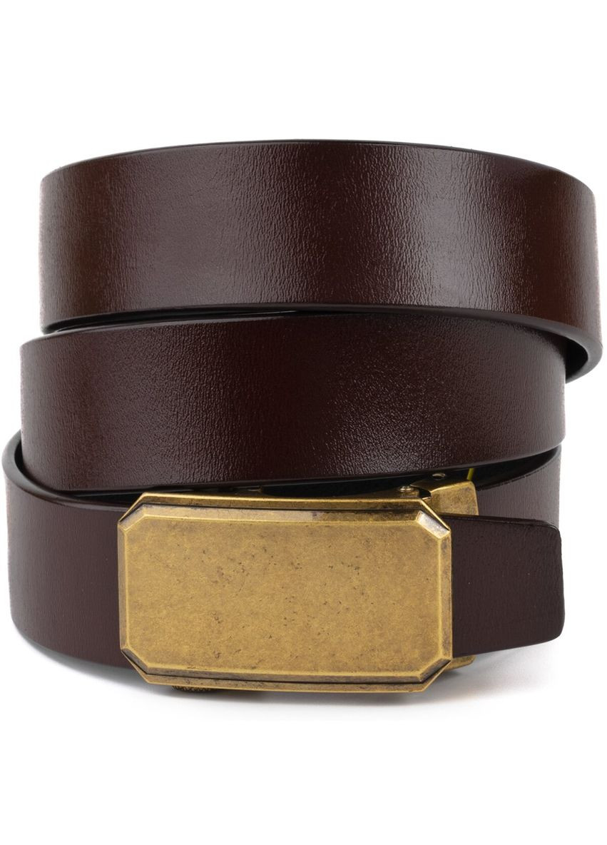 Мужской ремень кожаный c латунной угловатой пряжкой 20276 Коричневый Vintage (302972058)