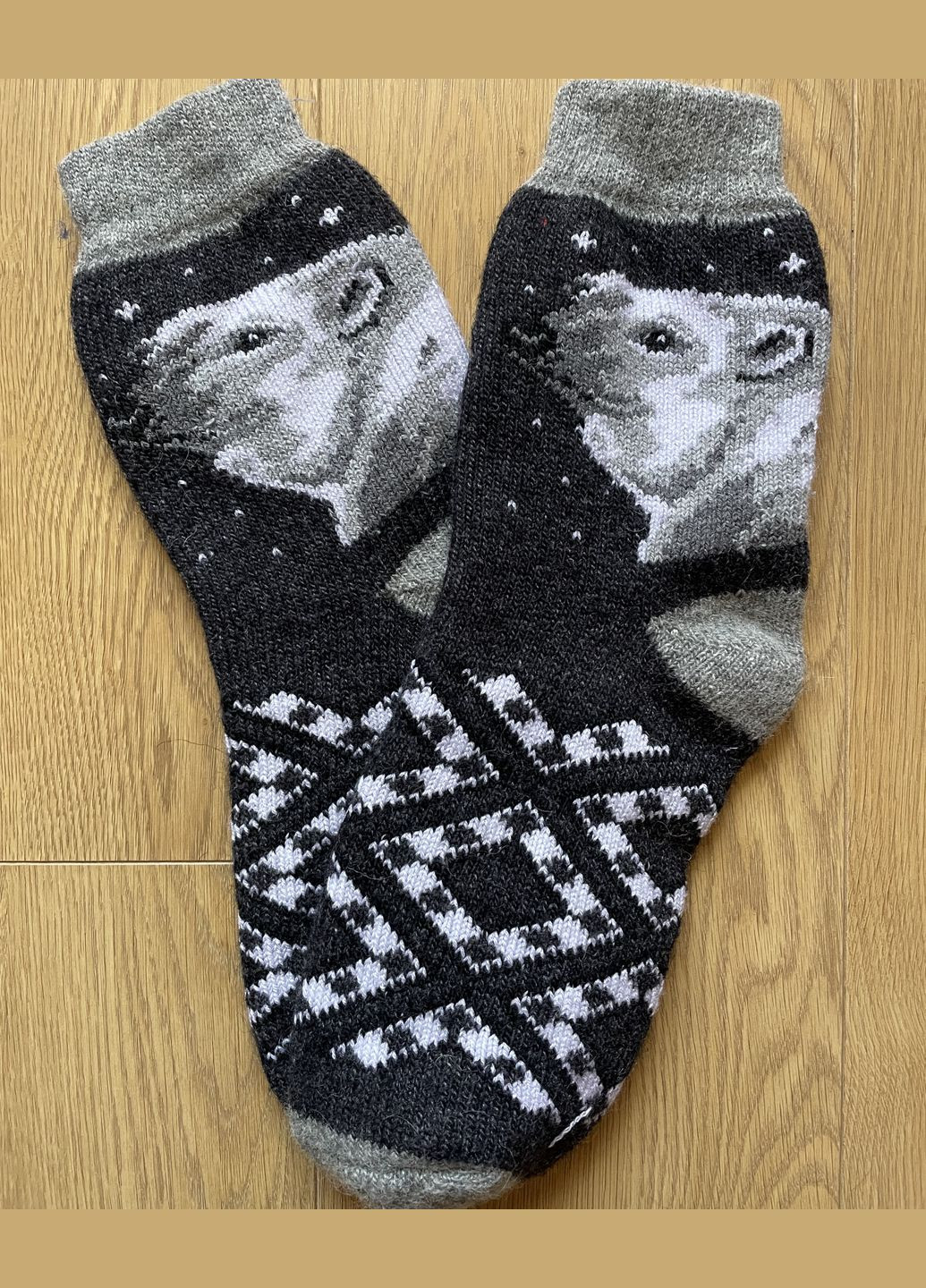 Тёмно-серые носки мужские теплые из овечьей шерсти рисунки (335381798)