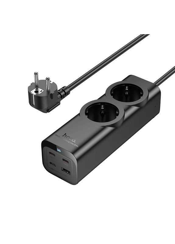 Мережевий подовжувач 2-position (PD67W/3C1A) desktop socket (EU/GER) Black (6942007638500) Hoco NS10 Wisdom (372676438)
