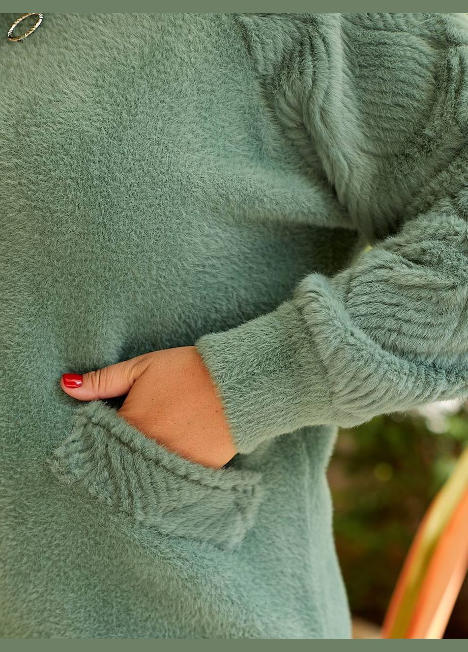 Зелене демісезонне Кофта з альпаки з капюшоном 48-56 розміру оверсайз KVAN