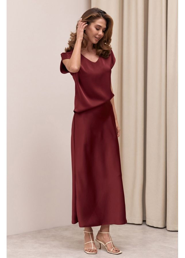 Бордовая блуза шелк-сатин 3019 черный Triko Bakh