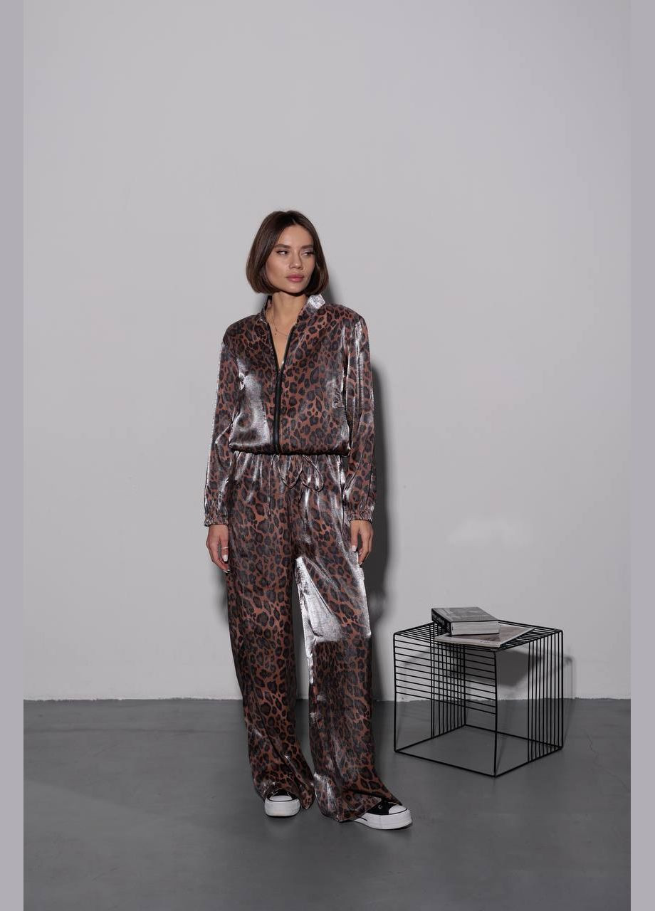 Шикарный коричневый костюм двойка из качественной ткани: коттон+шёлк кристал, трендовый костюм в леопардовом принте No Brand 556 (285745437)
