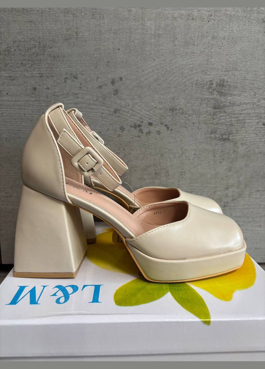 L&M Нарядные бежевые туфли с ремешком, бежевые женские туфли на каблуке, туфли беж бежевый з искусственная кожа, — демисезон (316575420)