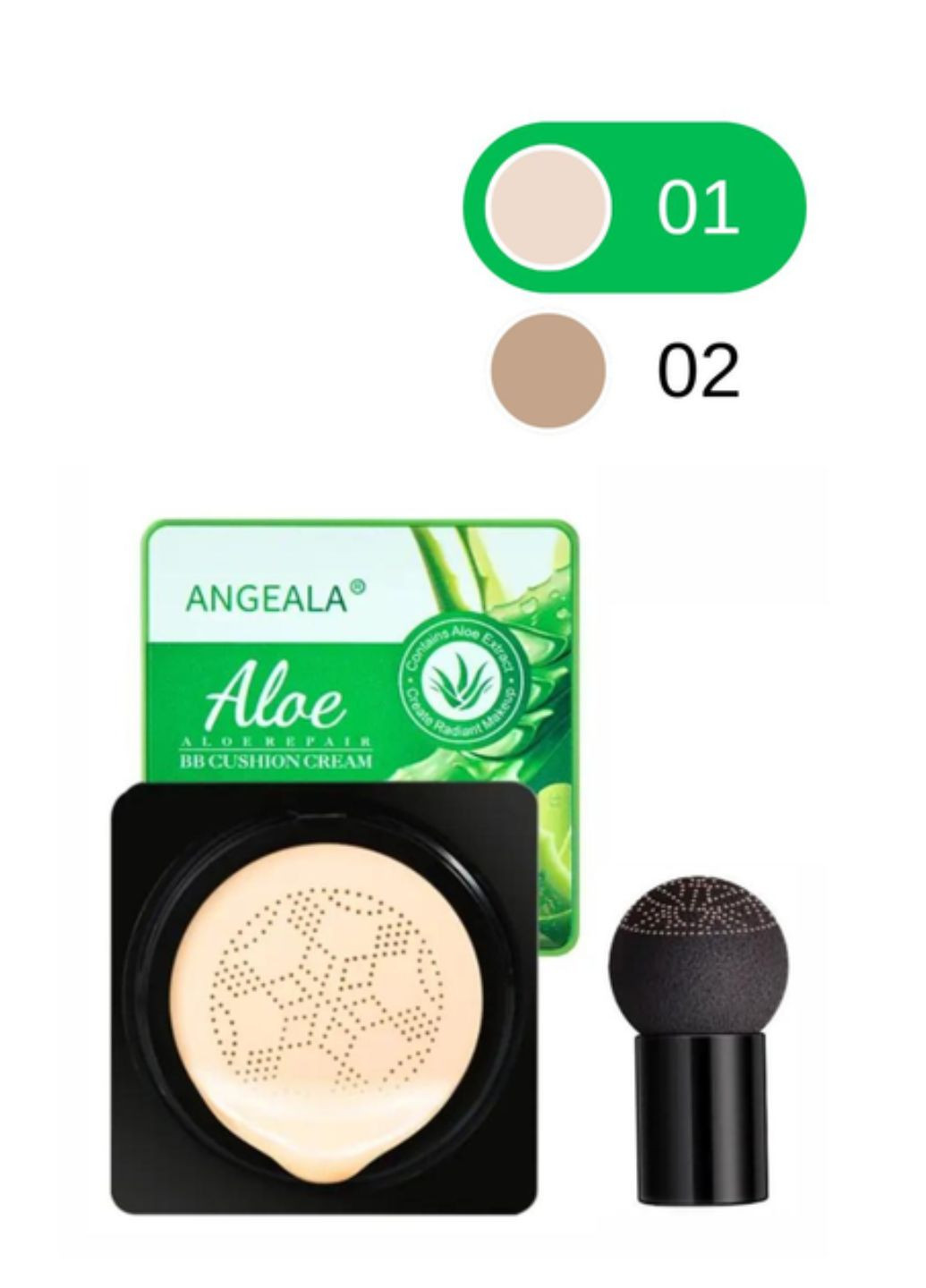 Кушон для обличчя з екстрактом алое вера Aloe Repair BB Cushion Cream (01 - Бежевий світлий), 12 мл Angeala (324059234)