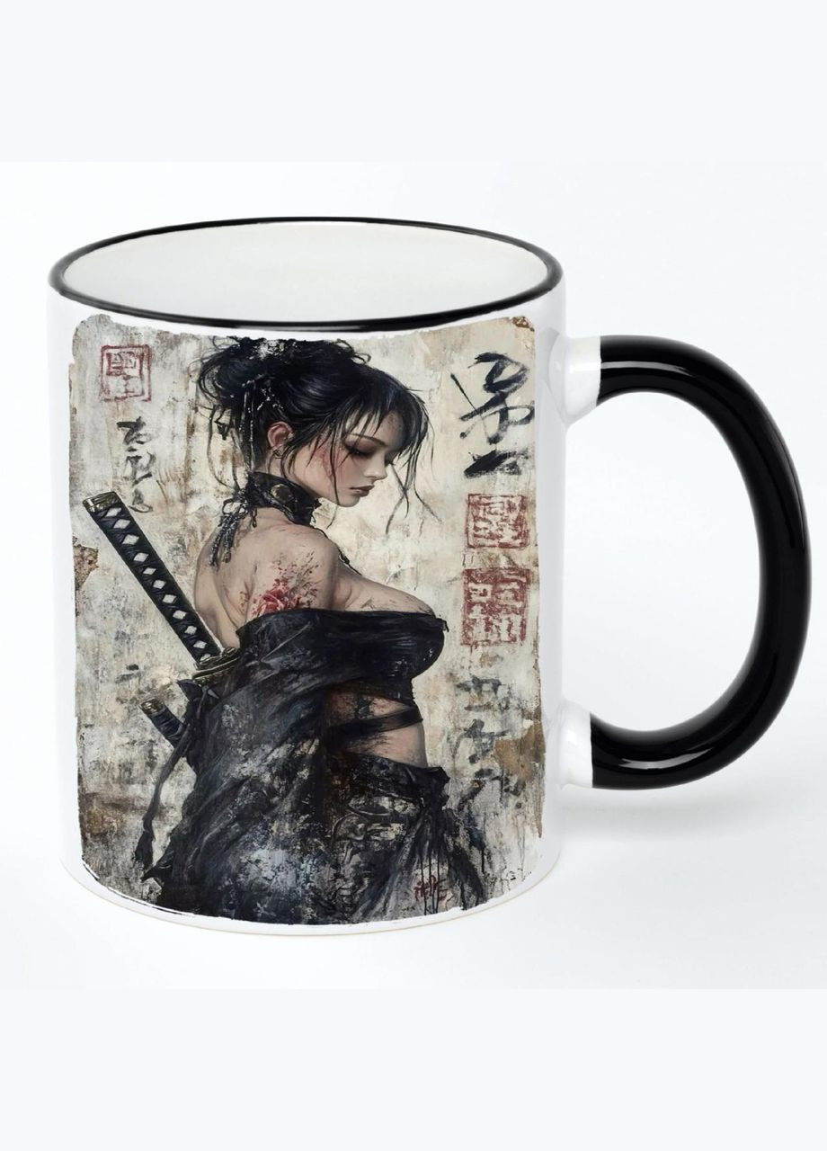 Чашка Самурай (кружка, кружка) #001 Белая с черной ручкой 330 мл No Brand (322715969)