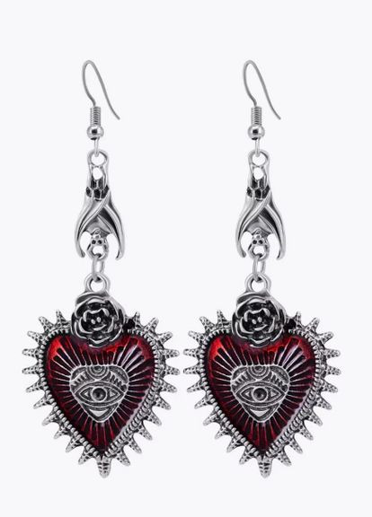 Сережки vintage червоне серце кажан Fashion Jewelry сріблясті (SVS) No Brand (324227444)