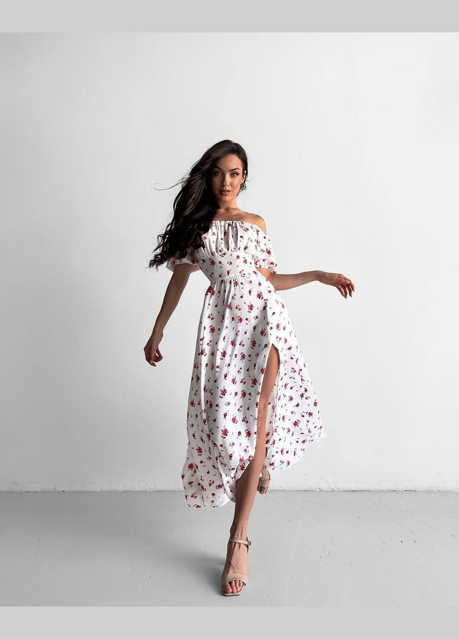 Белое кэжуал платье INLABEL с цветочным принтом