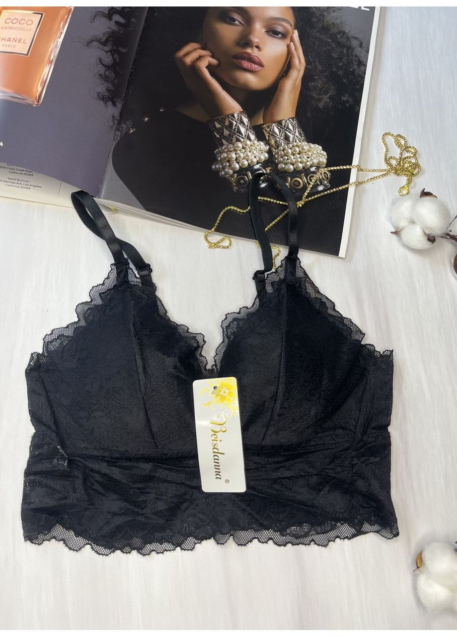 Чорний топ топ мереживний з вирізом на спині Beisdanna без кісточок