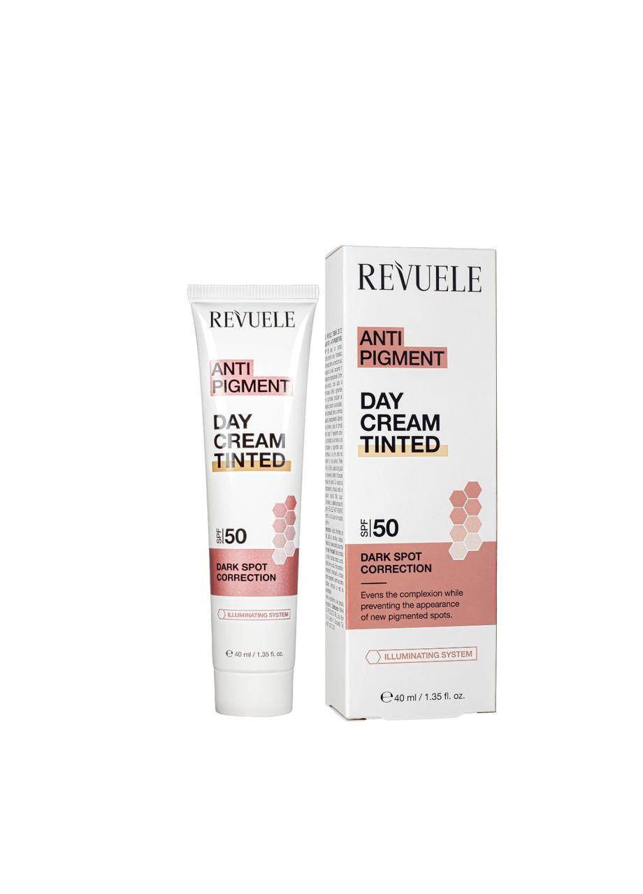 Крем для обличчя відбілюючий тональний Anti Pigment Day Cream Tinted SPF50 40 мл REVUELE (302722087)