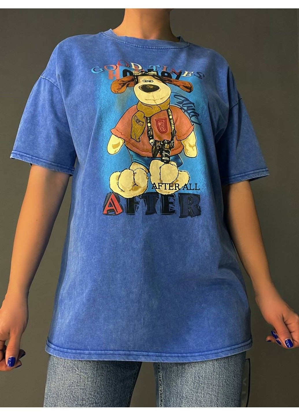 Футболка женская YIGOU 74 тай дай оверсайз с принтом собака No Brand - (329655376)