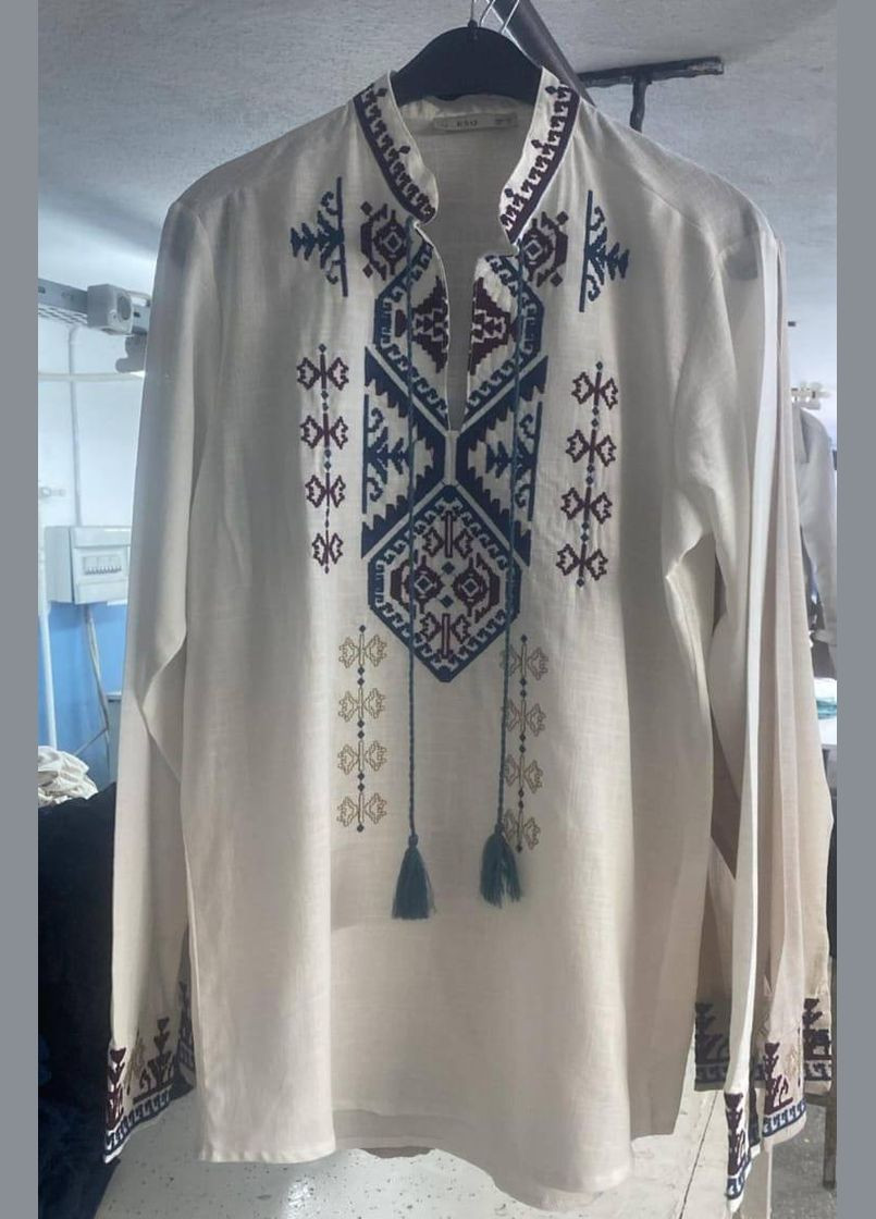 Біла чоловіча вишиванка горгани біла ESQ (316503455)