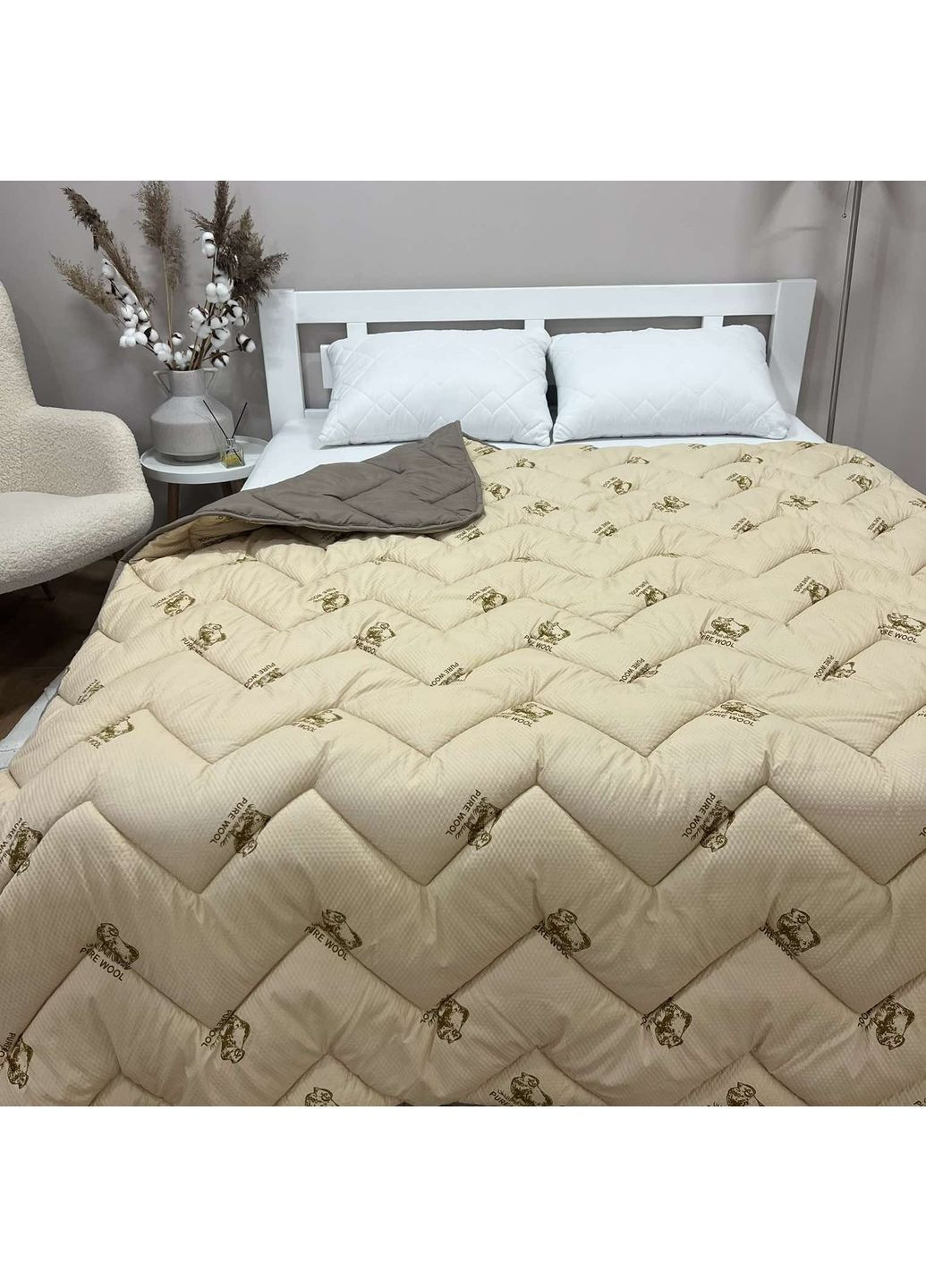 Двостороння ковдра Pure Wool зі штучною вовною, всесезонна, двоспальний розмір 180*210 см кавового кольору No Brand (366561132)