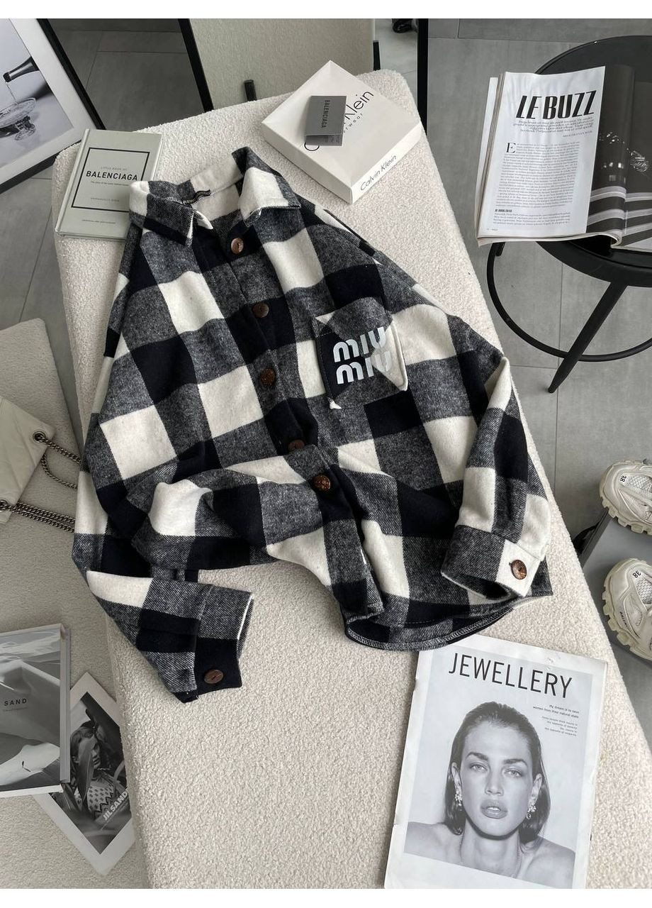 Черно-белая повседневный, вечерний, классическая, кэжуал рубашка в клетку FINO Mode с длинным рукавом