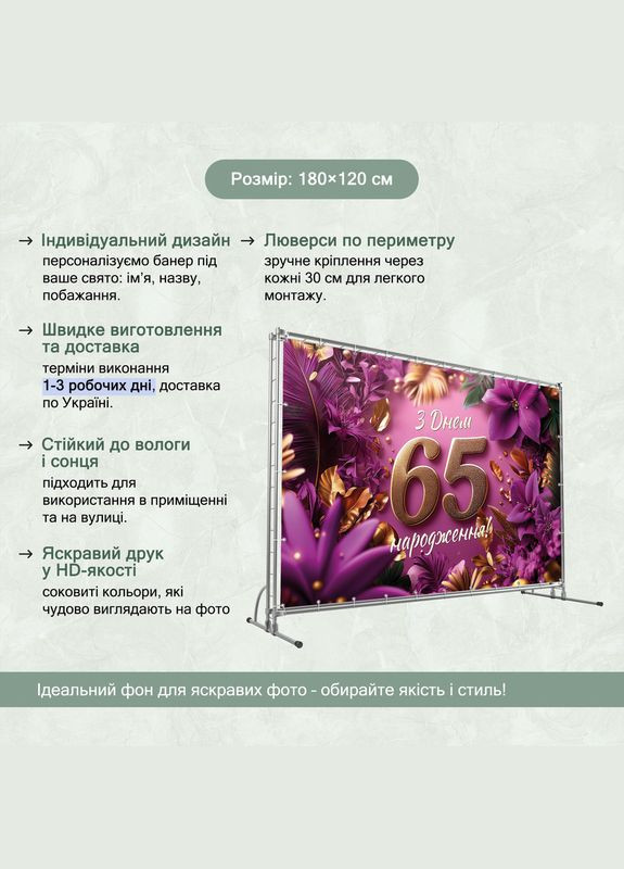 Баннер для фотозоны "С Днем рождения" | 1.8×1.2 м | Праздничный фон №42552 Vinylpex (360980017)