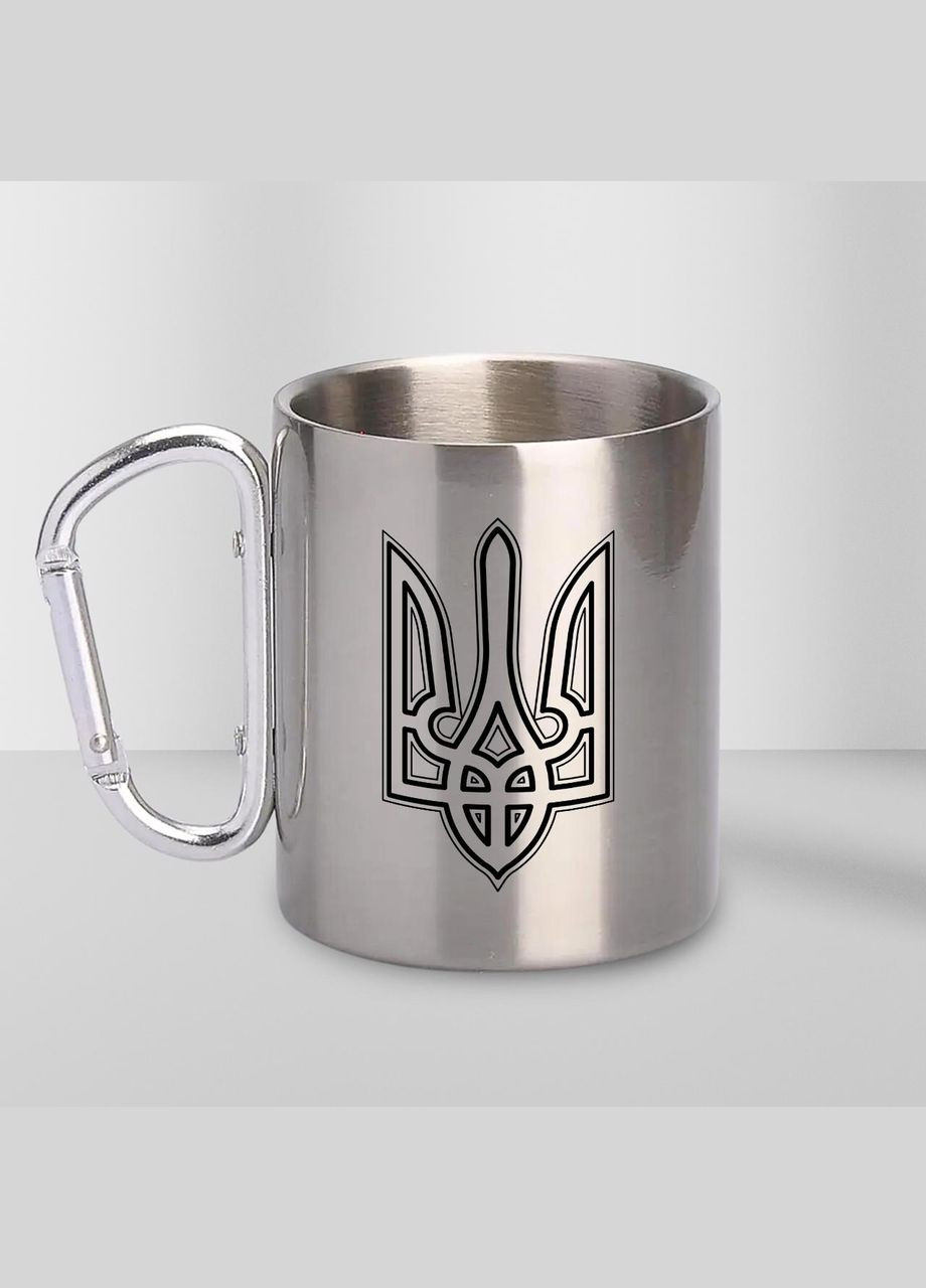 Кружка металева з карабіном "Герб України" 300 мл Срібляста No Brand (324263732)