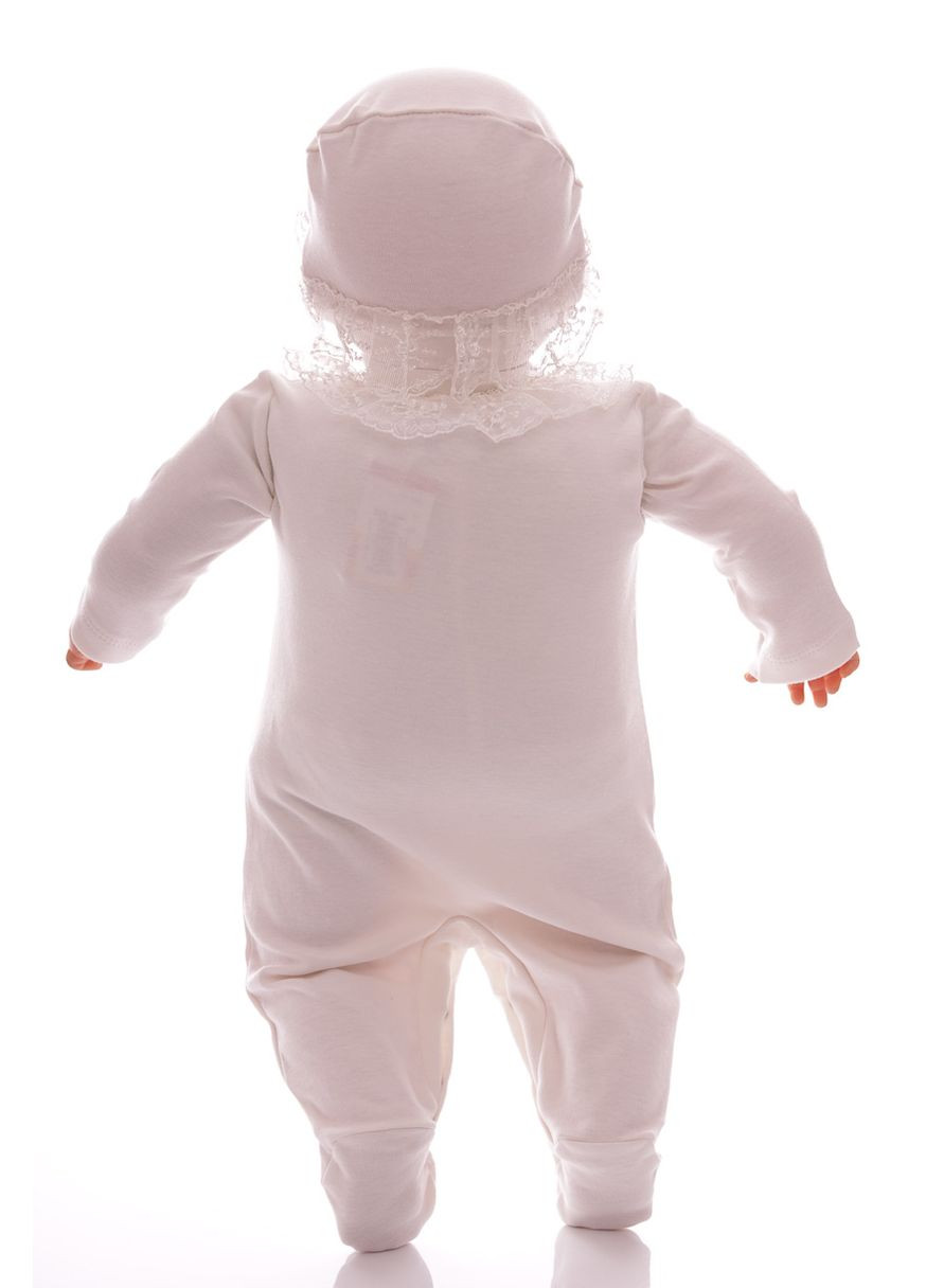 Человечек с шапкой для девочки интерлок Рюши молочный 62 см (35472) Murat baby (296193369)